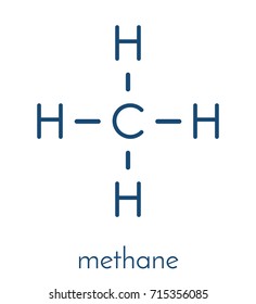 Methane natural gas molecule. Main component of natural gas and LNG (liquefied natural gas) and biogas, produced by fermentation. Skeletal formula.
