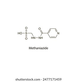 Methaniazide flat skeletal molecular structure Antibiotic drug used in bacterial infection treatment. Vector illustration scientific diagram.