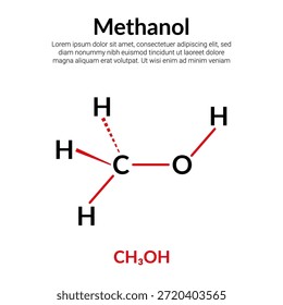 Metanol, composto químico, fórmula de estrutura molecular, adequado para a educação ou conteúdo de ciência química. Ilustração vetorial