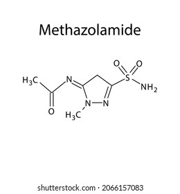 Methazolamide molecular structure, flat skeletal chemical formula. Carbonic anhydrase inhibitor drug used to treat Glaucoma.