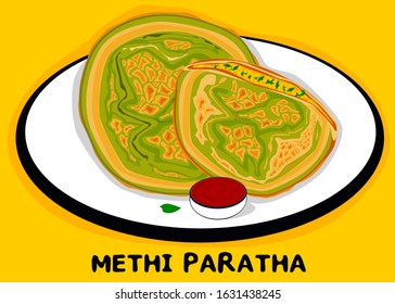 Methi Paratha indian Street Food Vector