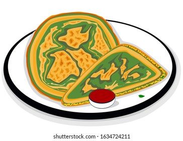 Methi Paratha indian Street Food Vector