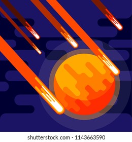 Methiotites are flying to the planet. Space in vector ENP 10. Threat to the planet in meteor shower.