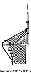 Método de fijación de un pararrayos en un humedecidor, ilustración vintage grabada. Enciclopedia industrial E.-O. Lami - 1875.