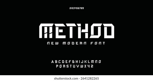 Method modern minimal logo alphabet font. Typography abstract minimalist round sans serif technology, electronic, movie, creative logos fonts. vector illustration