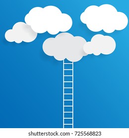 the method of vector origami in the form of clouds on a blue sky background and stairs