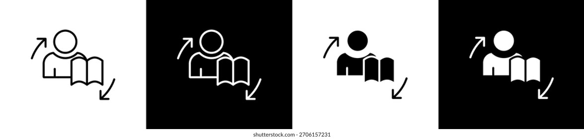 Ícone de metodologia definido em estilo de linha e glifo no plano de fundo preto e branco