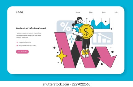 Methods of inflation control web banner or landing page. Economics crisis recovery measures. Growing up prices and value of money decline. Flat vector illustration