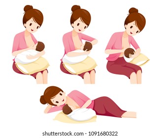 Methods And Position For Mother Breastfeeding Baby Safety, Mother's day, Suckling, Infant, Motherhood, Innocence