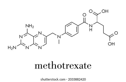 Methotrexate cancer chemotherapy and immunosuppressive drug molecule. Skeletal formula.