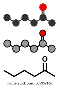 Methyl butyl ketone (MBK, 2-hexanone) solvent molecule. Stylized 2D renderings and conventional skeletal formula.
