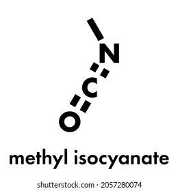 Methyl isocyanate (MIC) toxic molecule. Important chemical that was responsible for thousands of deaths in the Bhopal disaster. Skeletal formula.
