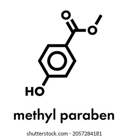 Methyl paraben preservative molecule. Skeletal formula.