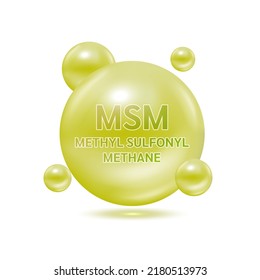 Methyl Sulfonyl Methane (MSM), Vitamin for health. Helps maintain strong bone. Medical health care concept. 3D Isolated on white background Vector. Used for nutrition products food template design.