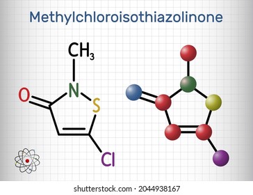 Methylchloroisothiazolinone, MCI molecule. It is Isothiazolinone, powerful biocide and preservative with antibacterial, antifungal properties. Sheet of paper in a cage. Vector illustration svg