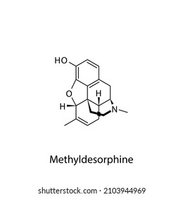 Estructura molecular de metildesorfina, fórmula química esquelética plana. Opioide, analgésico, narcótico, analgésico. Ilustración vectorial.