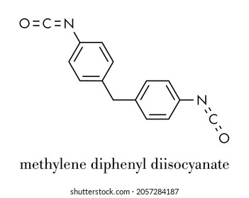 Methylene diphenyl diisocyanate molecule (MDI), polyurethane (PU) building block. Skeletal formula.