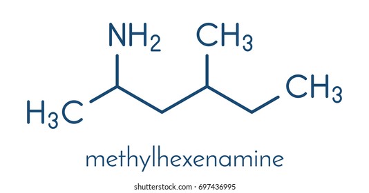 Methylhexanamine (dimethylamylamine, DMAA) stimulant molecule. Skeletal formula.