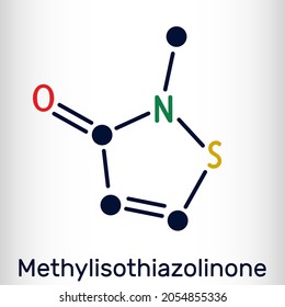 Methylisothiazolinone, MIT, MI molecule. It is preservative, powerful biocide and preservative. Skeletal chemical formula. Vector illustration svg