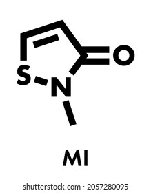 Methylisothiazolinon (MIT, MI) Konservierungsmolekül, chemische Struktur. Häufig in Produkten auf Wasserbasis, z.B. Kosmetika, verwendet. Skelettformel.