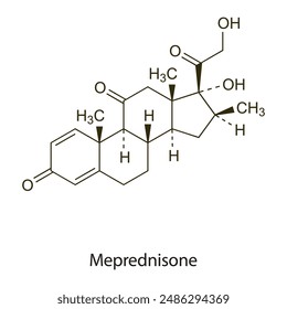 Metilprednisolona estructura esquelética plana Fármaco corticosteroide utilizado en el tratamiento de la inflamación. Ilustración vectorial diagrama científico.