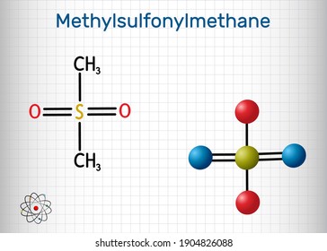 Methylsulfonylmethane, MSM, methyl sulfone, dimethyl sulfone molecule. It is organosulfur compound with sulfonyl functional group. Sheet of paper in a cage. Vector illustration