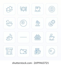 Diseñado meticulosamente 16 iconos vectoriales de línea delgada para Break, entregado en calidad alineada de 64x64 píxeles para estándares de diseño intransigentes.