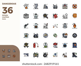36 iconos vectoriales Duotone meticulosamente diseñados para Dangerous, entregados en 128x128 PÍXELES de calidad perfecta para estándares de diseño intransigentes.