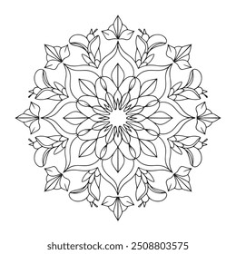 Meticulously Crafted Minimalist Mandala with Symmetry and Balance for Coloring Book Page for Adult, Kids and Teens