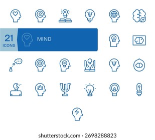 A meticulously crafted suite of 25 Regular Line icons centered on Mind, perfect for modern apps.