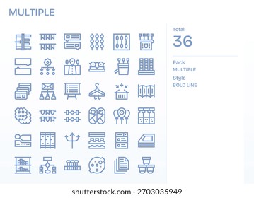 A meticulously crafted suite of 36 Bold Line icons centered on Multiple, perfect for modern apps.