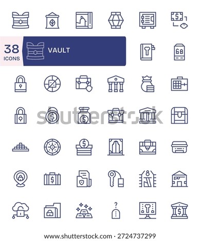 A meticulously crafted suite of 42 Regular Line icons centered on Vault, perfect for modern apps.