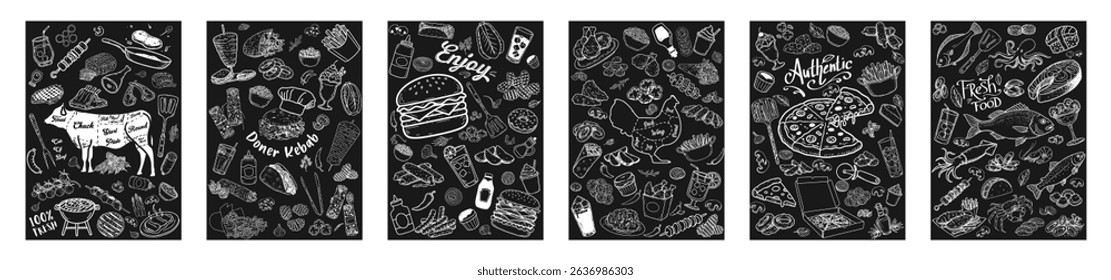 Meticulously hand-drawn menu designs on a chalkboard supported by hand-drawn illustrations contribute to the creation of a warm and friendly restaurant or cafe ambiance.