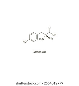 Metirosine flat skeletal molecular structure tyrosine hydroxylase inhibitor drug used in phaeochromocytoma symptoms treatment. Vector illustration scientific diagram.