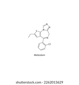 Metizolam flat skeletal molecular structure Benzodiazepine drug used in insomnia, anxiety treatment. Vector illustration.