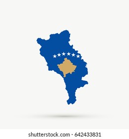 Metohija (Dukagjin) map in Kosovo flag colors, editable vector.