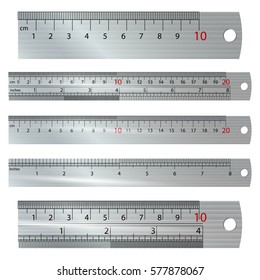 Metric Imperial Rulers Vector. Centimeter And Inch. Measure Tools Equipment Illustration Isolated On White Background.