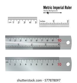 Metric Imperial Rulers Vector. Centimeter And Inch. Measure Tools Equipment Illustration Isolated On White Background.