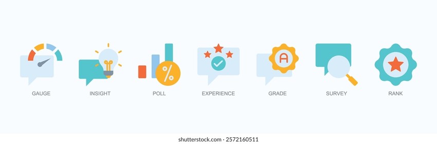 Metric Minds Icon Set Isolated Vector Illustration Concept With Icon Of Gauge, Insight, Poll, Experience, Grade, Survey, Rank In Flat Style