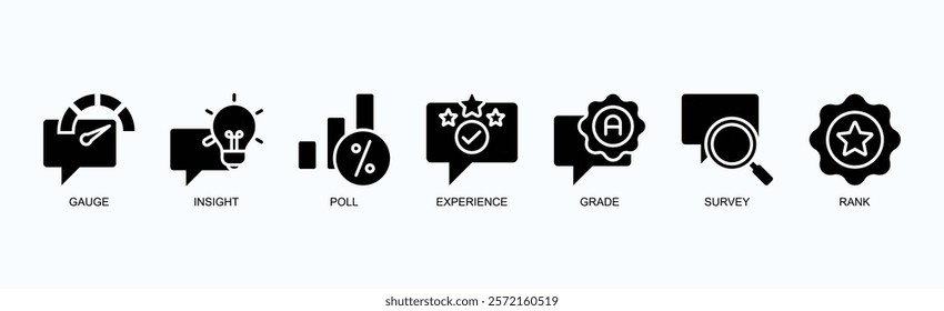 Metric Minds Icon Set Isolated Vector Illustration Concept With Icon Of Gauge, Insight, Poll, Experience, Grade, Survey, Rank In Glyph Style