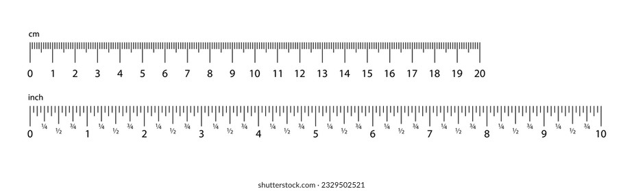 Metric ruler. Inch ruler icon. Cm and inch ruler. Scale grid in line. Metric and inch scale. Stock vector