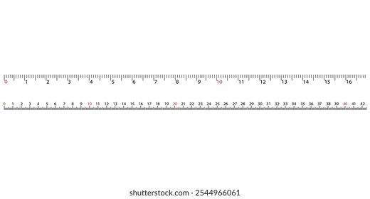 Regla métrica con marcas numéricas de 0 a 40 centímetros. Herramienta de medición para precisión y dibujo.