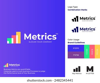 Metrics and data analytics logo template - Creative business chart flat icon - isolated vector corporate