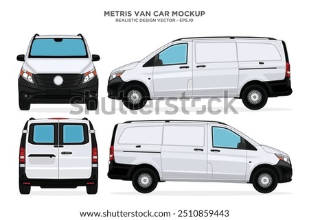 Metris Car Mockup Vector - Realistic Vector Car Van Metris Mockup. With Side, Front, Rear Views.