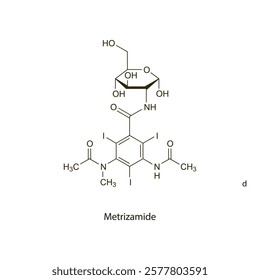 Metrizamide flat skeletal molecular structure Contrast media treatment. Vector illustration scientific diagram.