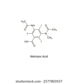 Metrizoic Acid flat skeletal molecular structure Contrast media treatment. Vector illustration scientific diagram.