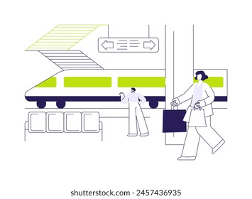 Metro abstrakte Konzept Vektorillustration. Gruppe von verschiedenen Menschen warten auf U-Bahn, Elektrofahrzeug, Ökologie Umwelt, nachhaltige städtische Verkehr, eisenbahnbasierte EVS abstrakte Metapher.