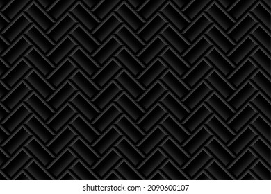 Baldosas negras de metro con ilustración vectorial de patrón de herringbone. 3d textura transparente diagonal del metro, ladrillos cerámicos modernos en la pared, delantal de mosaico para el interior de la cocina o el baño, pavimento de baldosas