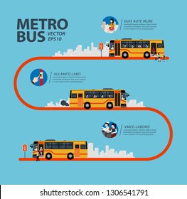 Metro Bus Route Map Template Vector. Business Transportation, Bus Stop, City, School Bus.