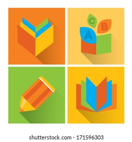 Metro flat icon set about education, school and growing. Vector illustration design element